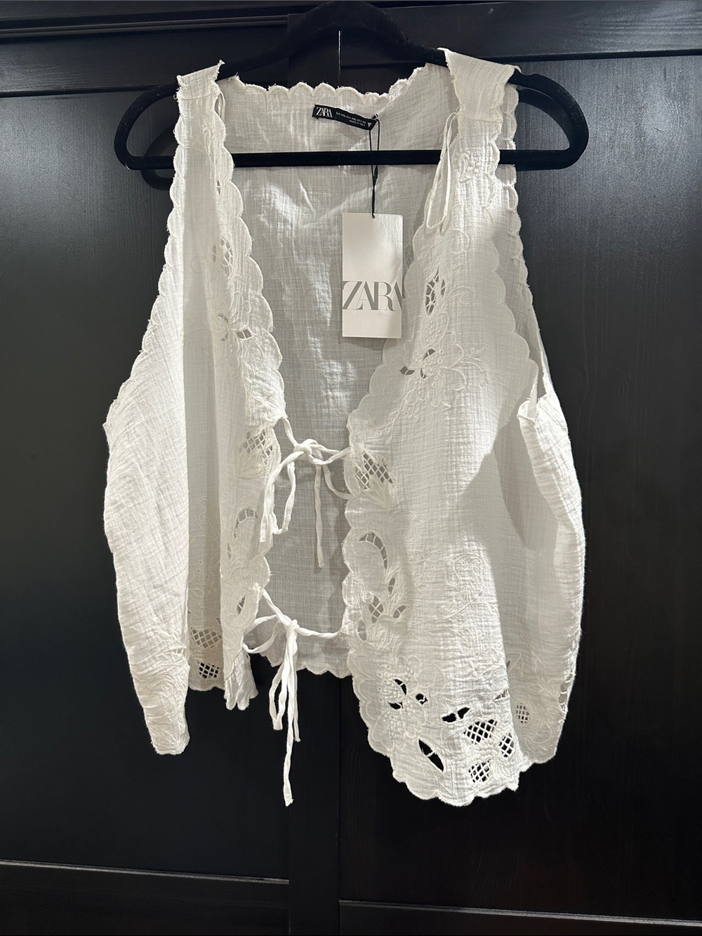 Zara White Eyelet Lace Tie-Front Vest Top